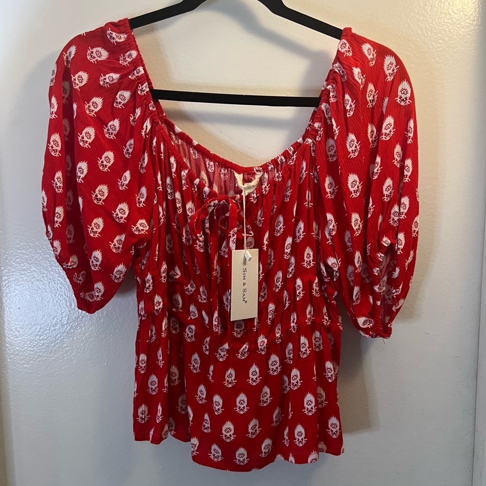 Red Top Blouse- Sim & Sam (Size XL)